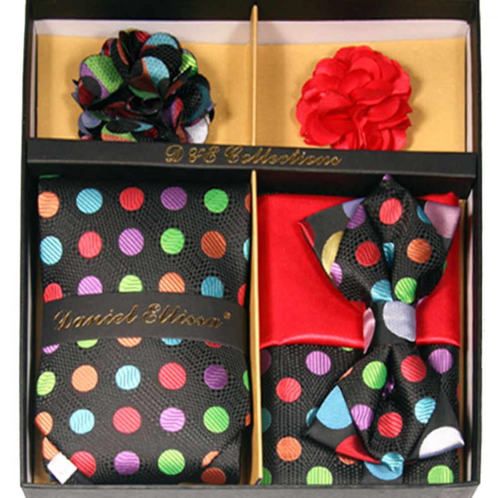 6 Piece Polkadot Red Blue Necktie & Bow Tie Set